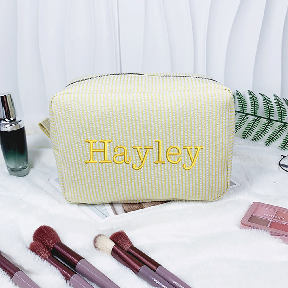 Personalized Embroidered Seersucker Cosmetic Bag | JNSBag67