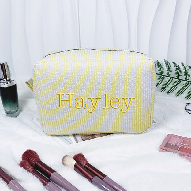 Personalized Embroidered Seersucker Cosmetic Bag | JNSBag67