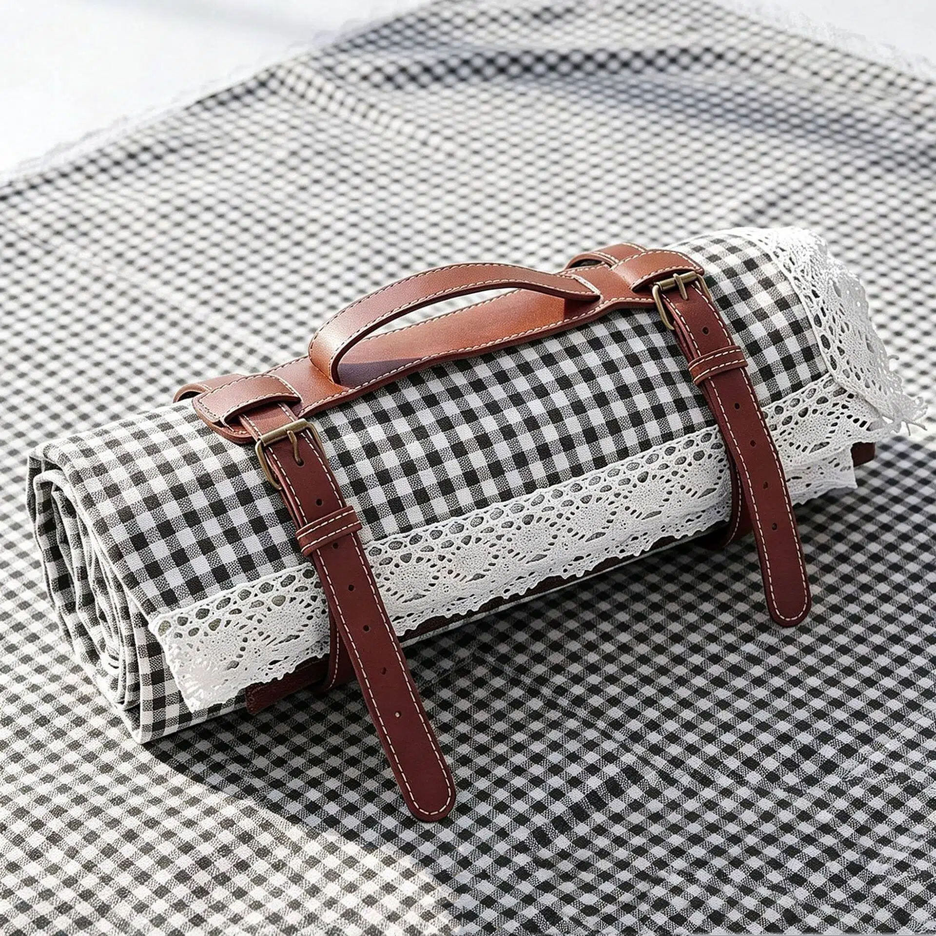 Personalized Name Embroidered Lace Gingham Picnic Blanket for Unique and Love | JNSDec226