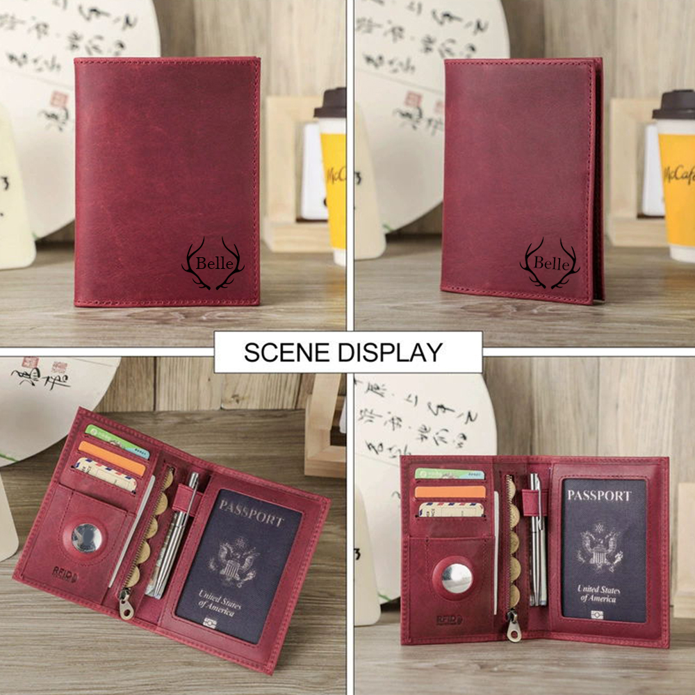 Personalized Monogram Leather AirTag Passport Holder Wallet for Unique & Love | JNSCase09