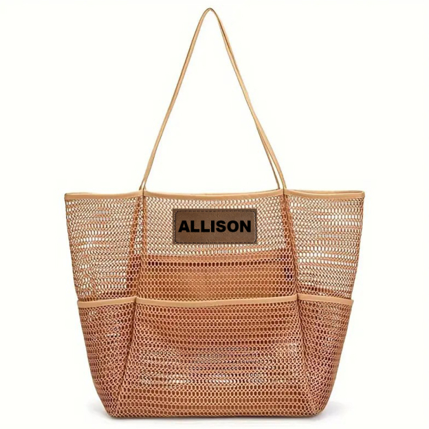 Personalized Name Mesh Beach Bag Zipper with Inner Pocket | JNSBag94