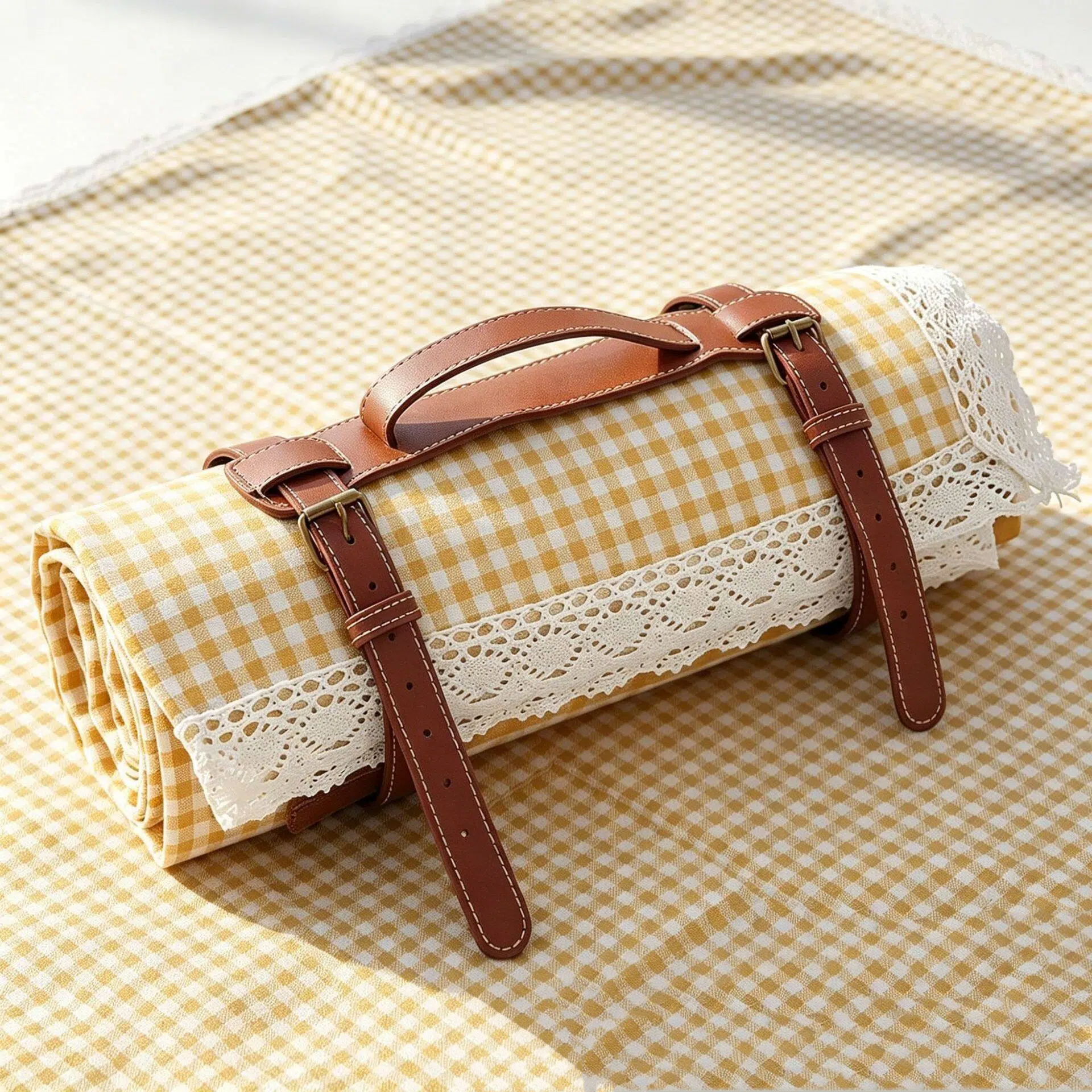 Personalized Name Embroidered Lace Gingham Picnic Blanket for Unique and Love | JNSDec226