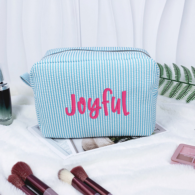 Personalized Embroidered Seersucker Cosmetic Bag | JNSBag67