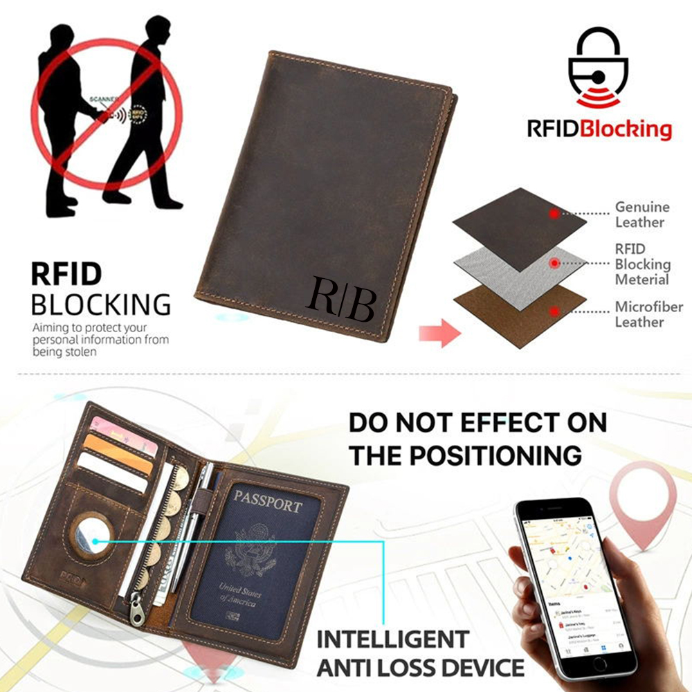 Personalized Monogram Leather AirTag Passport Holder Wallet for Unique & Love | JNSCase09