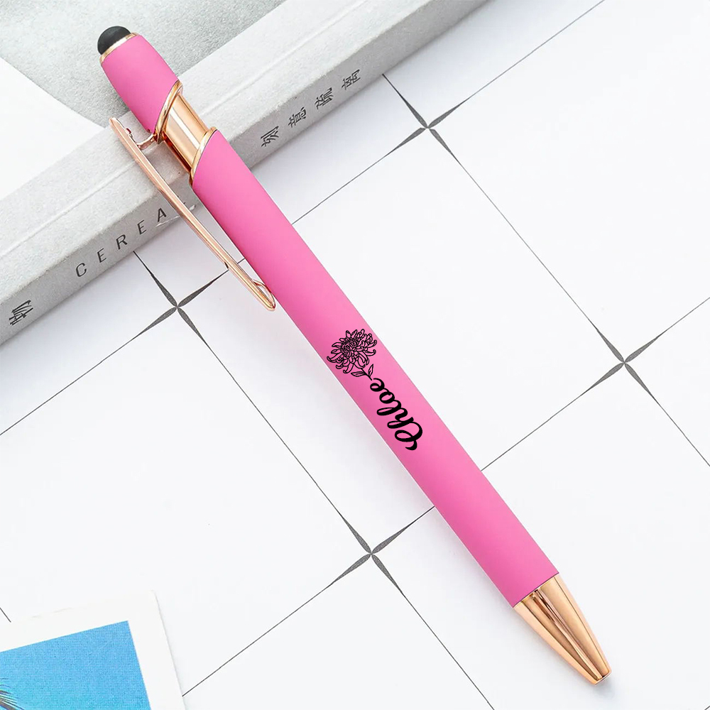 Personalized Morandi Color Birth Flower Retractable Ballpoint Pen for Unique & Love | JNSTool18