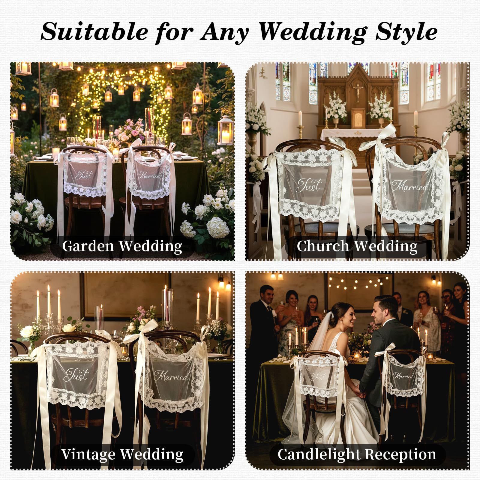 Personalized Just Married Lace Chair Covers Sign for Bride and Groom | JNSDec217