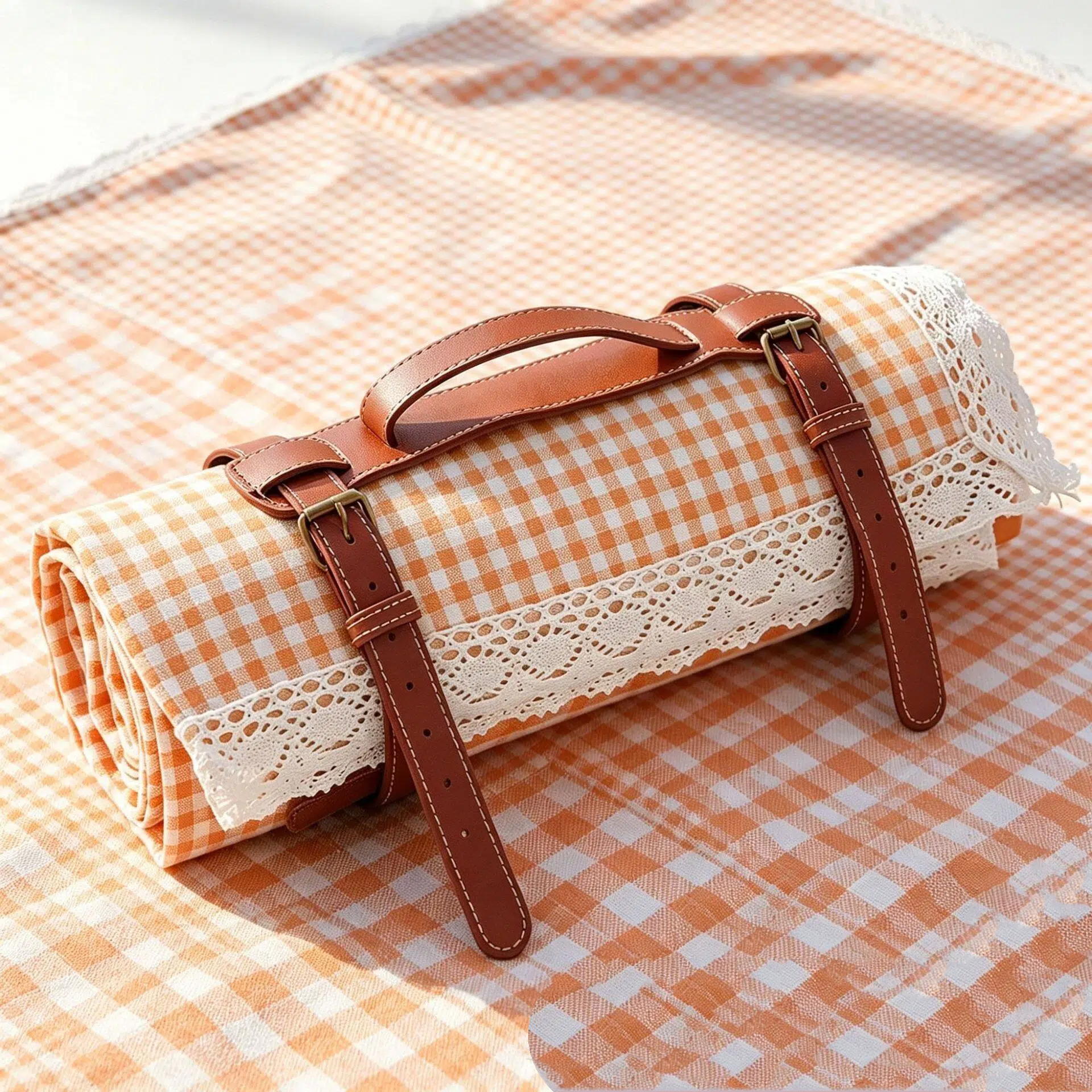 Personalized Name Embroidered Lace Gingham Picnic Blanket for Unique and Love | JNSDec226