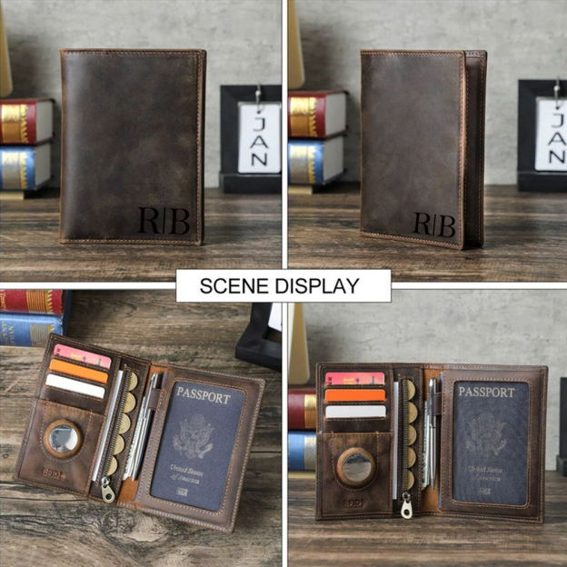 Personalized Monogram Leather AirTag Passport Holder Wallet for Unique & Love | JNSCase09