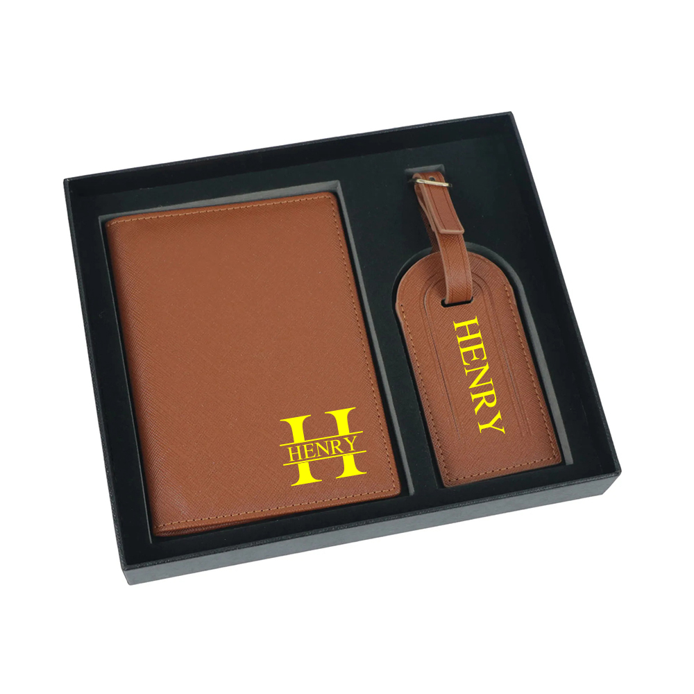 Personalized Leather Passport Wallet & Luggage Tag for Unique & Love | JNSCase04