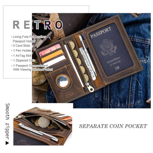 Personalized Monogram Leather AirTag Passport Holder Wallet for Unique & Love | JNSCase09