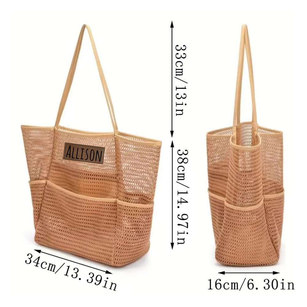 Personalized Name Mesh Beach Bag Zipper with Inner Pocket | JNSBag94