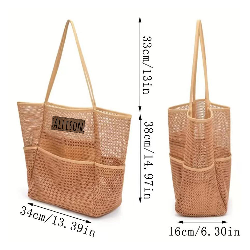 Personalized Name Mesh Beach Bag Zipper with Inner Pocket | JNSBag94