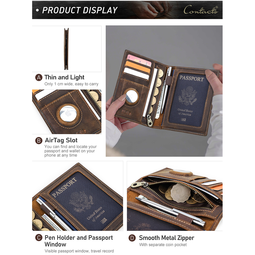 Personalized Monogram Leather AirTag Passport Holder Wallet for Unique & Love | JNSCase09