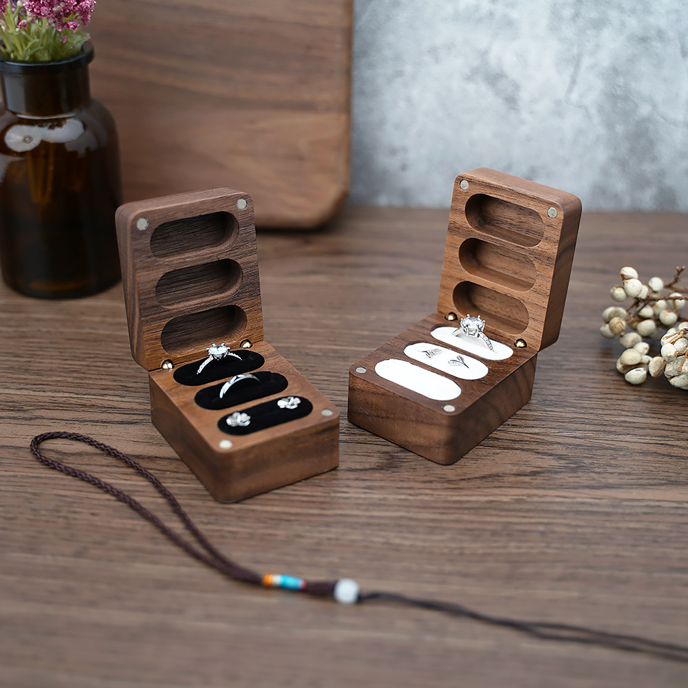 Personalized Triple Slots Wedding Ring Box for Unique & Love | JNSDec39