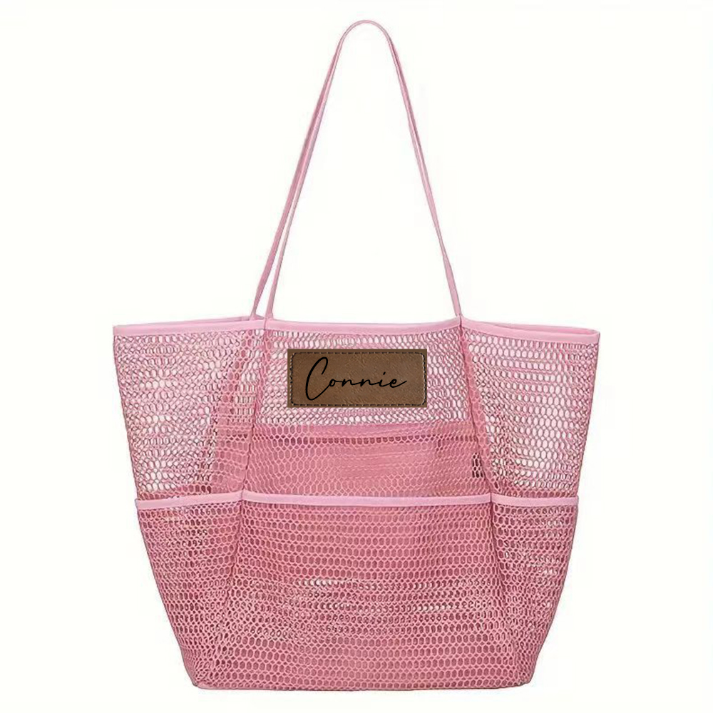 Personalized Name Mesh Beach Bag Zipper with Inner Pocket | JNSBag94
