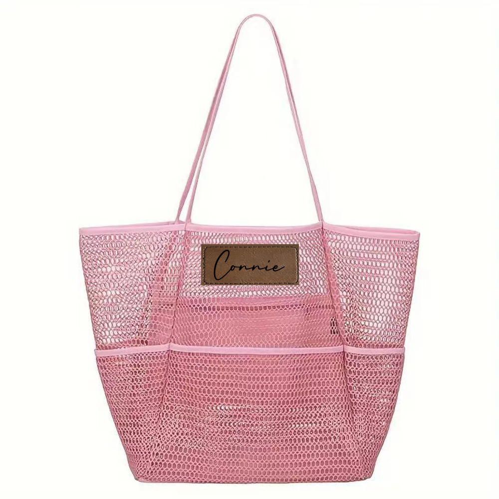 Personalized Name Mesh Beach Bag Zipper with Inner Pocket | JNSBag94