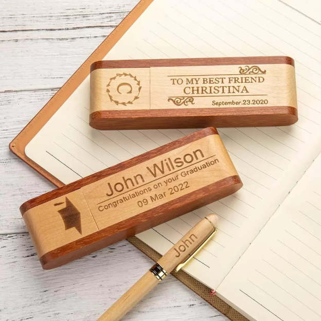 Personalized Engraved Pen with Wooden Box for Unique & Love | JNSDec149