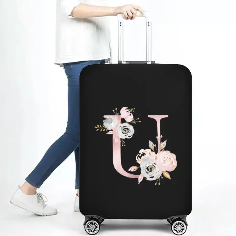 Personalized Travel Luggage Flower Letter Print Elastic Protective Covers for Unique & Love | JNSBag13