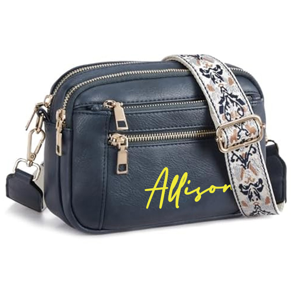 Personalized Name Leather Crossbody Bag with Colorful Straps for Unique & Love | JNSBag73