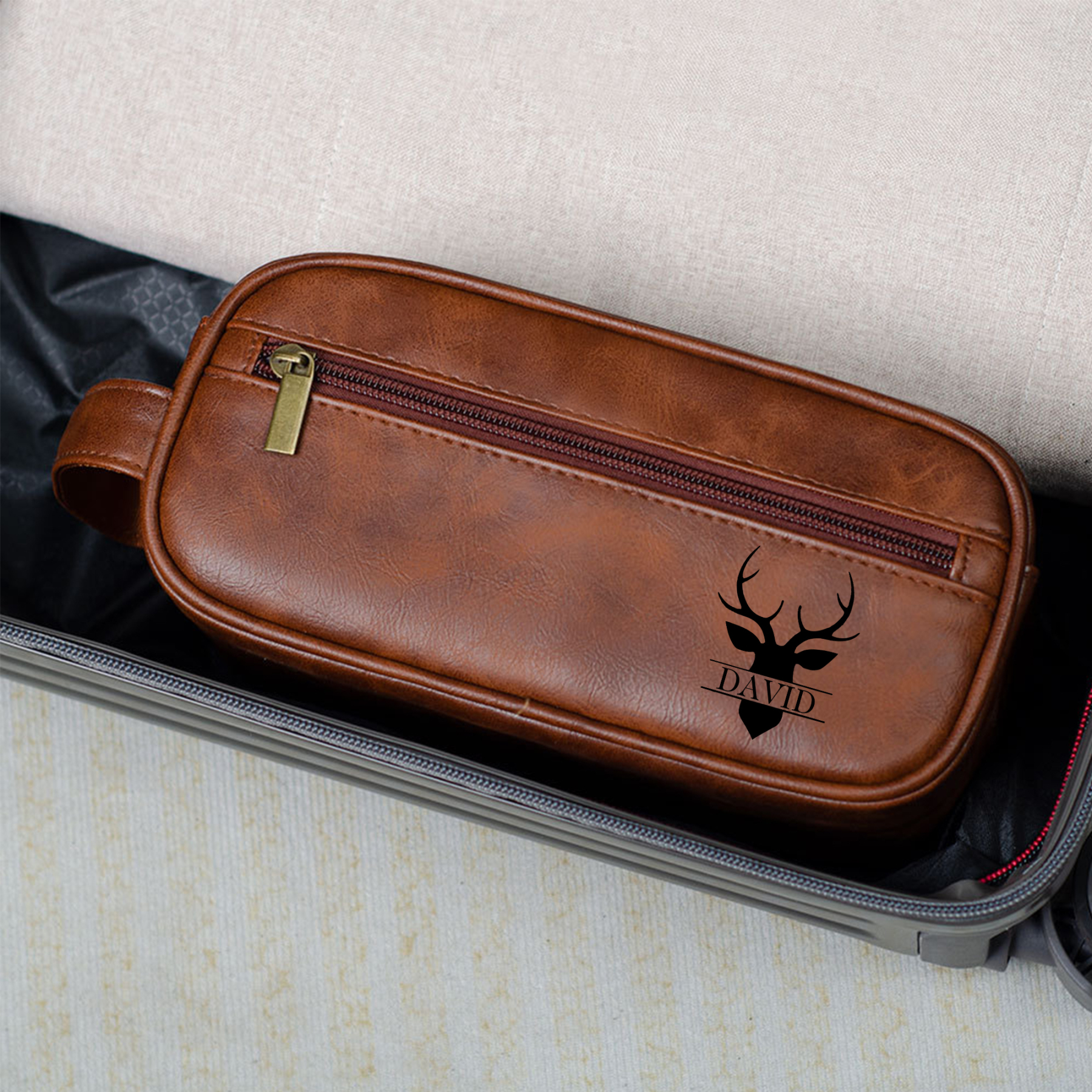 Personalized Leather Monogram Engraved Toiletry Bag for Unique & Love | JNSBag71