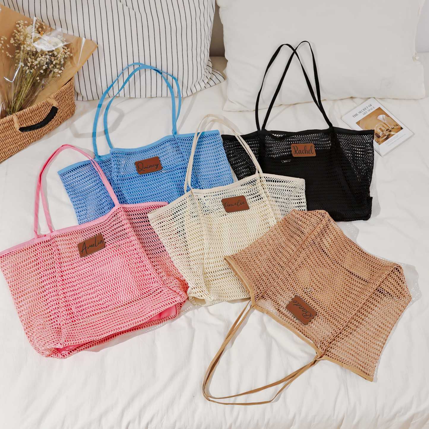 Personalized Name Leather Patch Beach Tote Bag for Unique & Love | JNSBag124