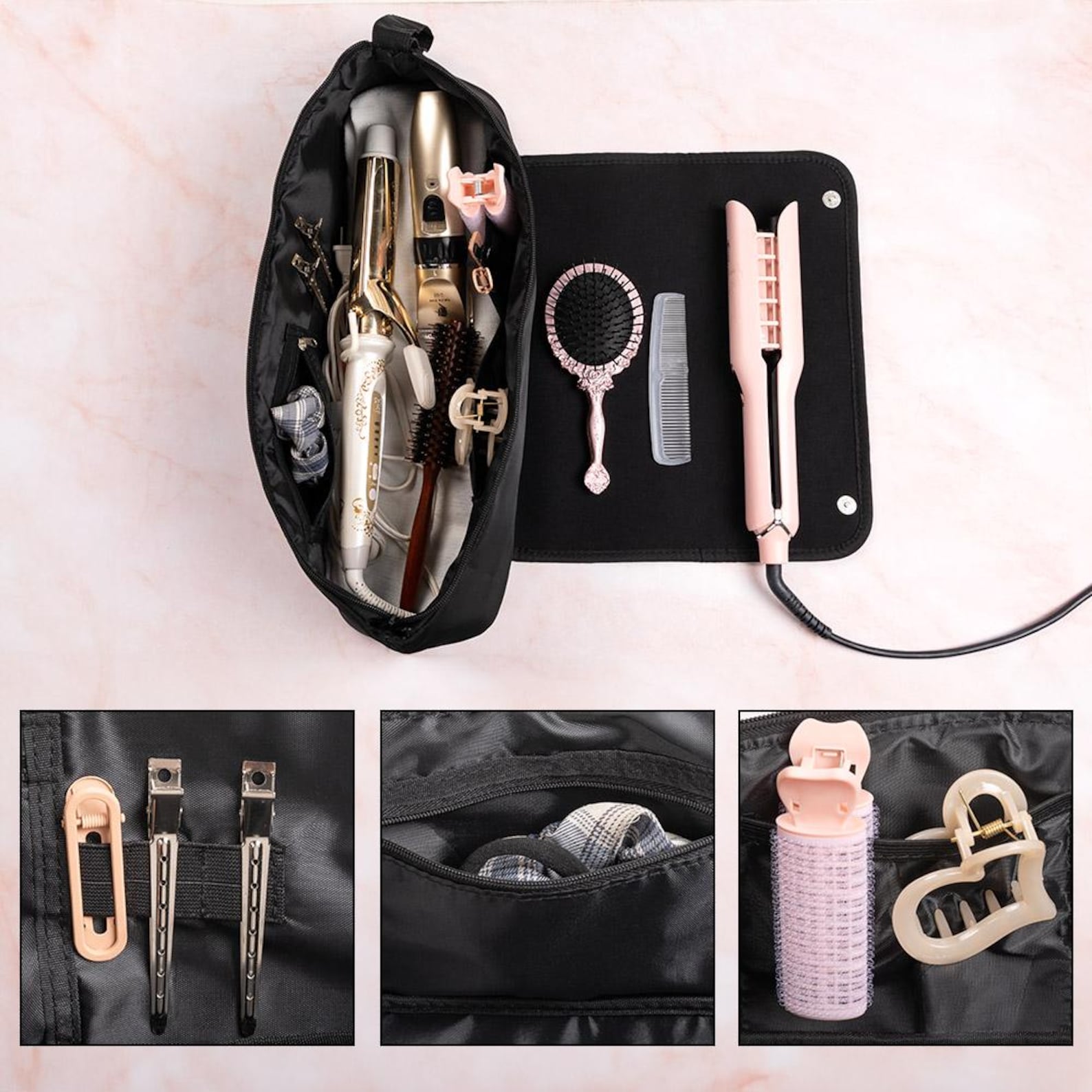 Personalized Birth Flower Hair Tools Portable 2-in-1 Design Travel Bag | JNSBag140