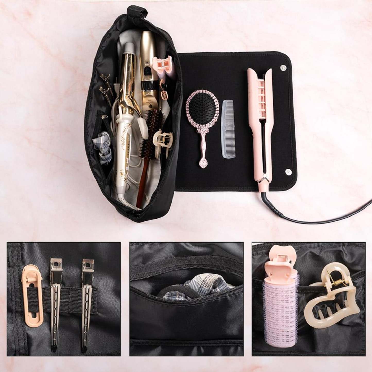 Personalized Birth Flower Hair Tools Portable 2-in-1 Design Travel Bag | JNSBag140