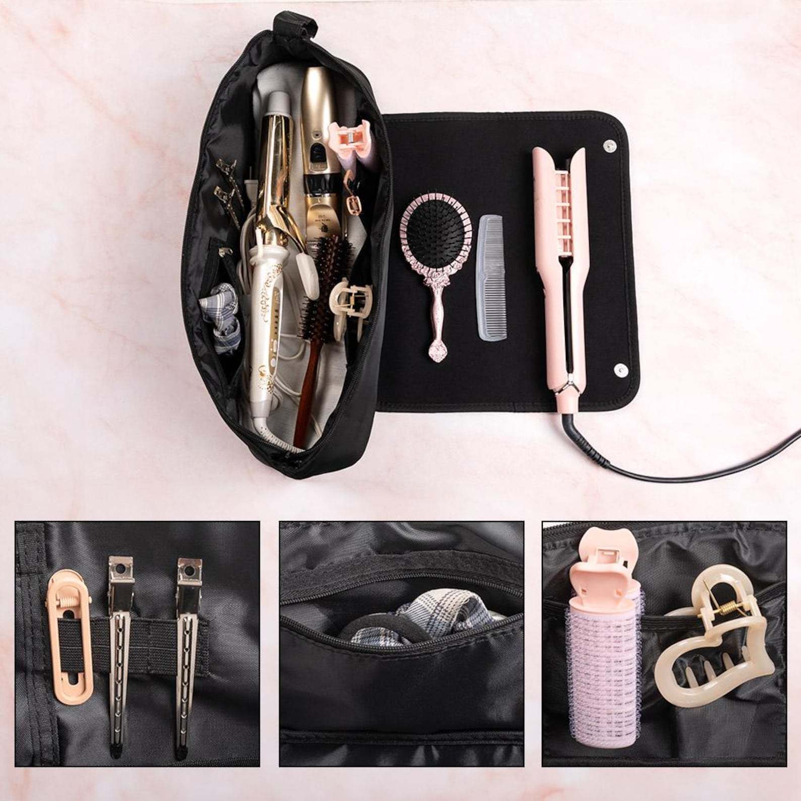 Personalized Birth Flower Hair Tools Portable 2-in-1 Design Travel Bag | JNSBag140