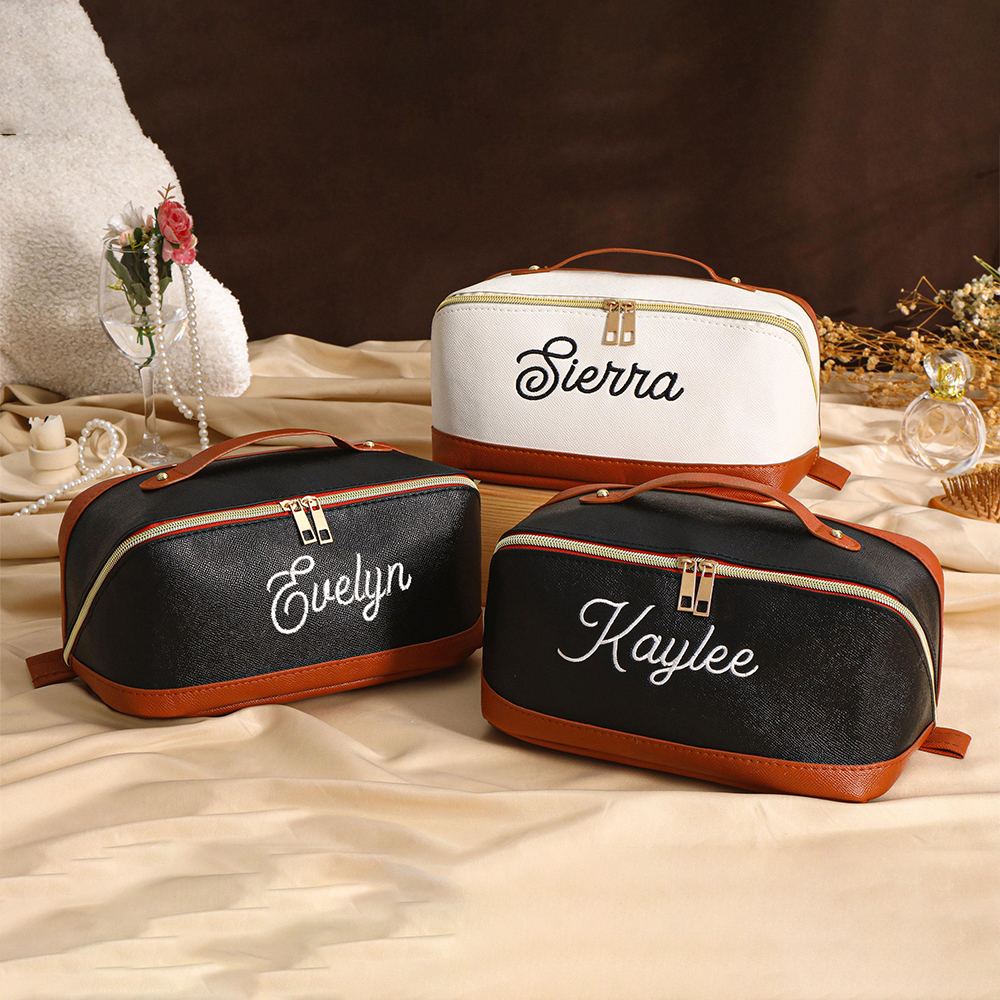 Personalized Embroidered Leather Makeup Bag for Unique & Love | JNSBag107
