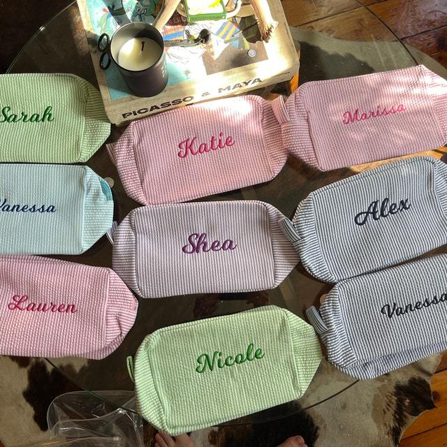 Personalized Embroidered Seersucker Cosmetic Bag | JNSBag67