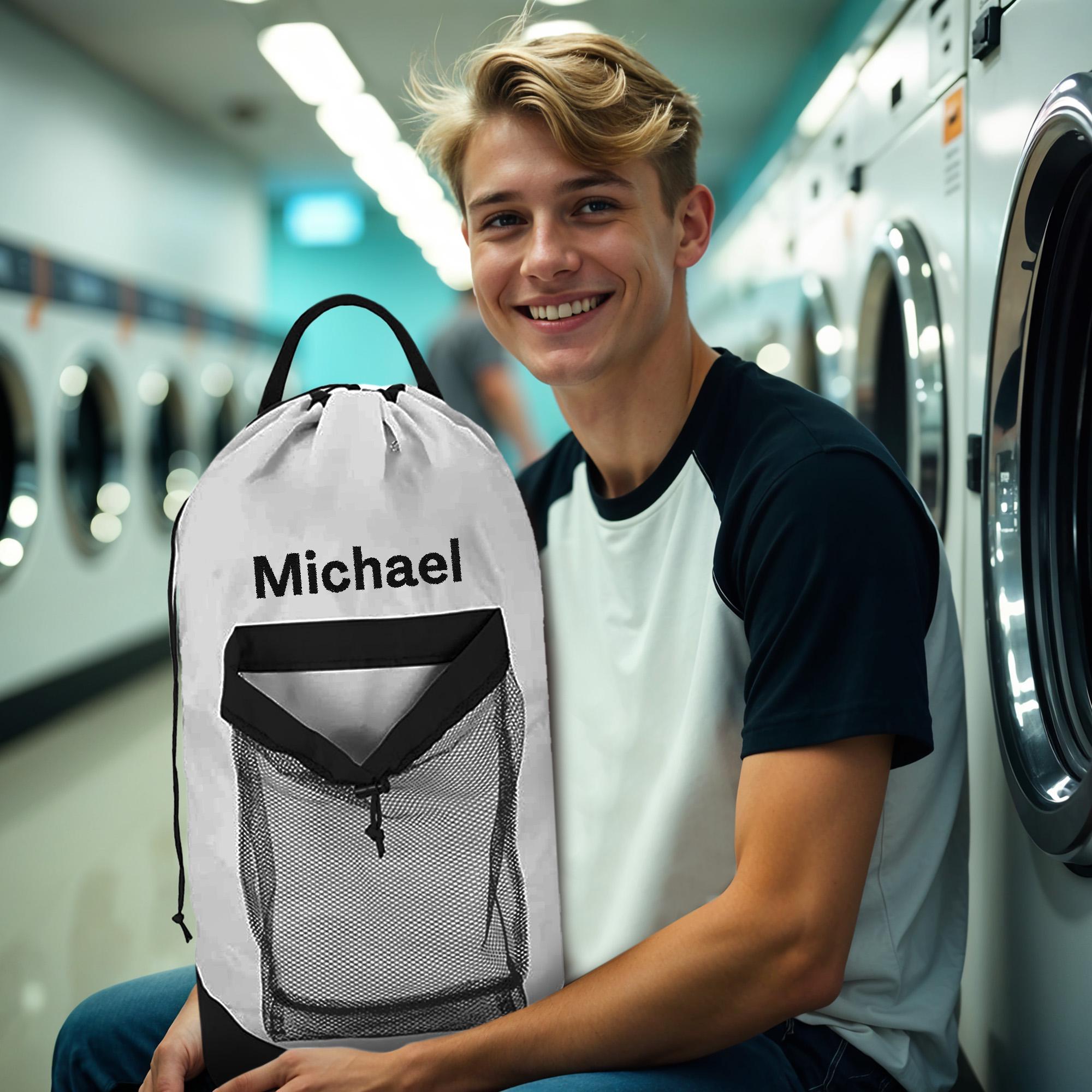 Personalized Name Embroidered Travel Laundry Bag with Shoulder Strap & Mesh Pocket | JNSBag99