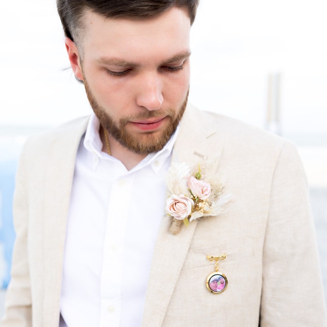 Personalized Photo Wedding Boutonniere Lapel Pin for Unique & Love | JNSDec89