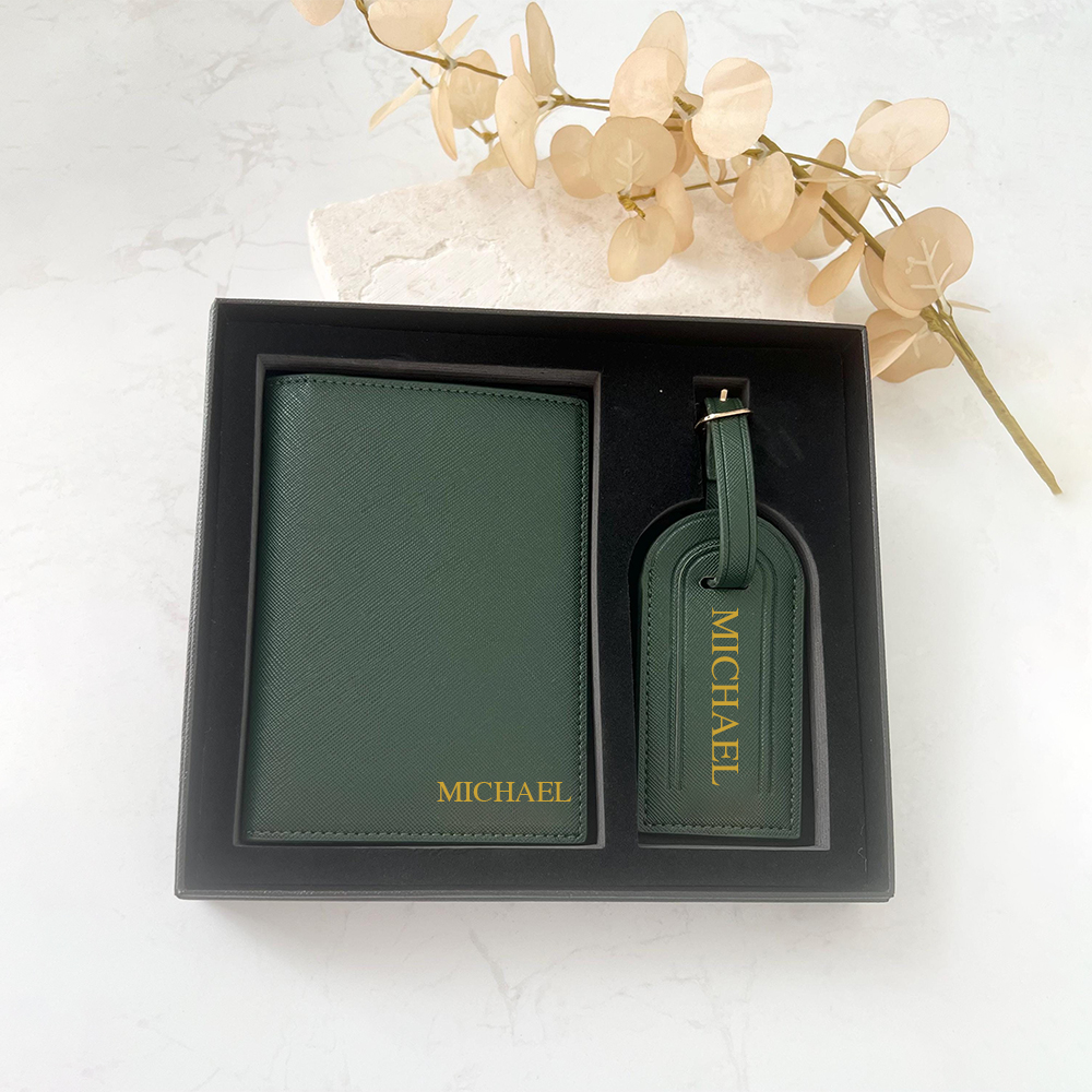 Personalized Leather Passport Wallet & Luggage Tag for Unique & Love | JNSCase04