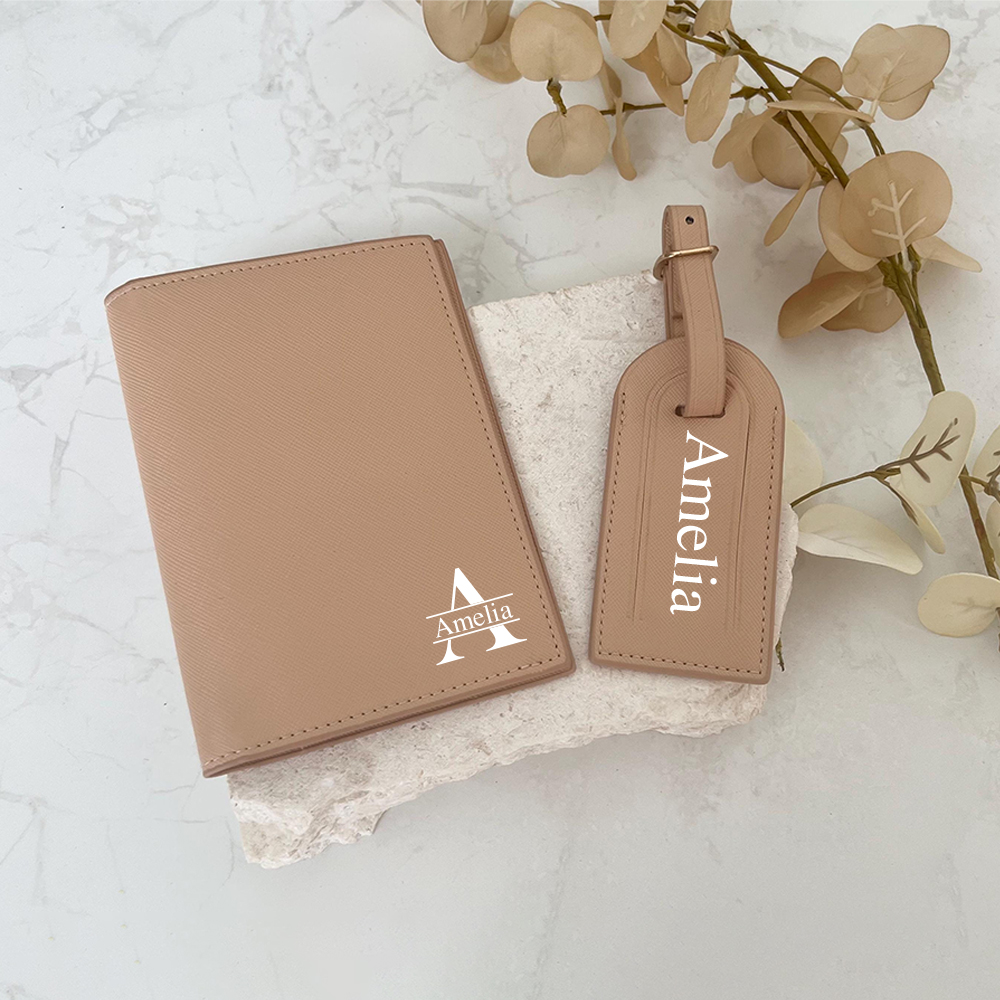 Personalized Leather Passport Wallet & Luggage Tag for Unique & Love | JNSCase04