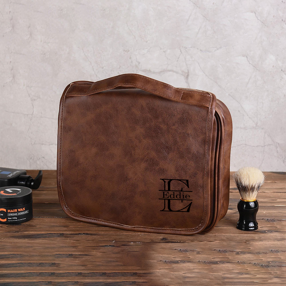 Personalized Leather Monogram Engraved Wash Bag for Unique & Love | JNSBag33