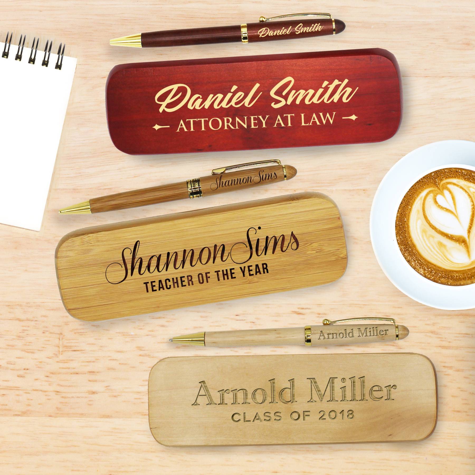 Personalized Monogram Wood Engraved Pen Set | JNSDec94