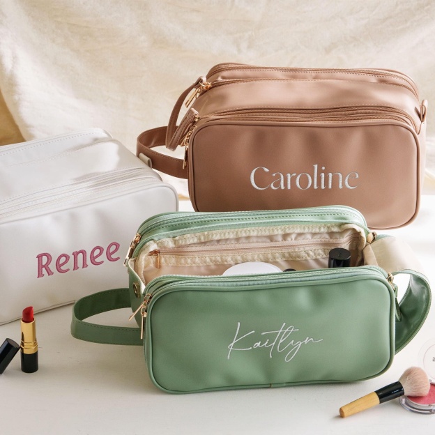 Personalized Leather Embroidered Makeup Bag for Unique & Love | JNSBag72