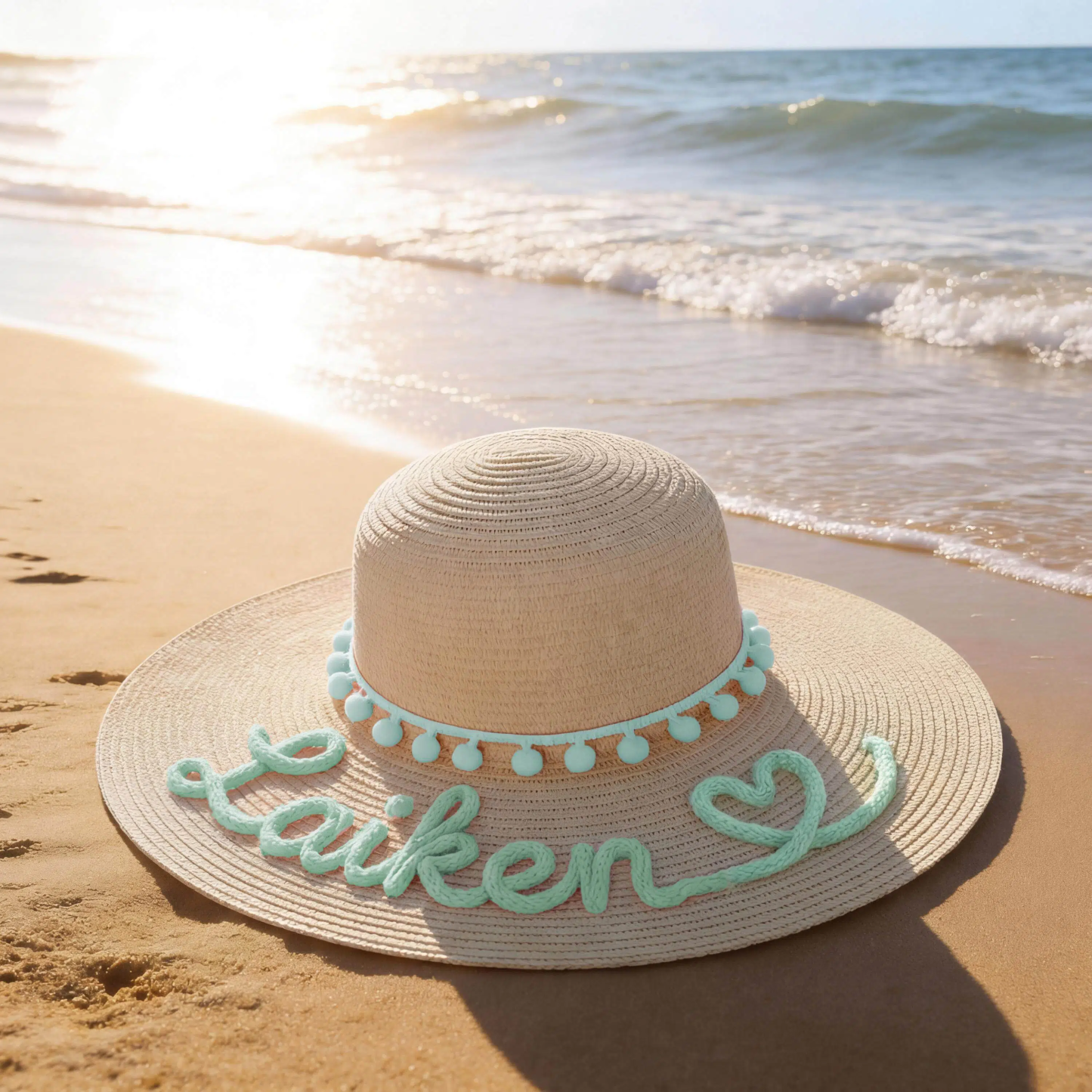 Personalized Hand Embroidered Floppy Straw Beach Hat for Unique & Love | JNSHat15