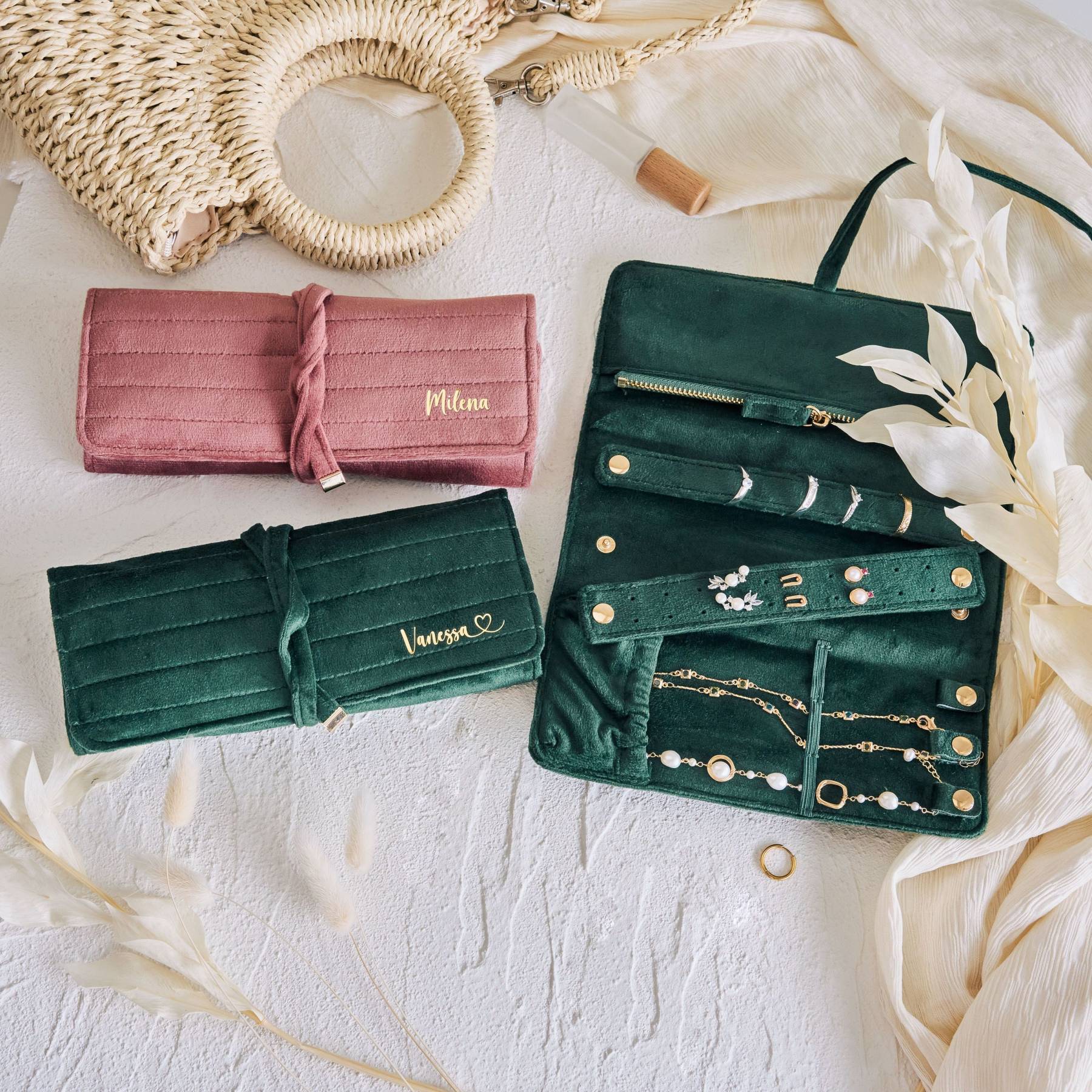 Personalized Monogrammed Velvet Travel Jewelry Rolls | JNSBag77