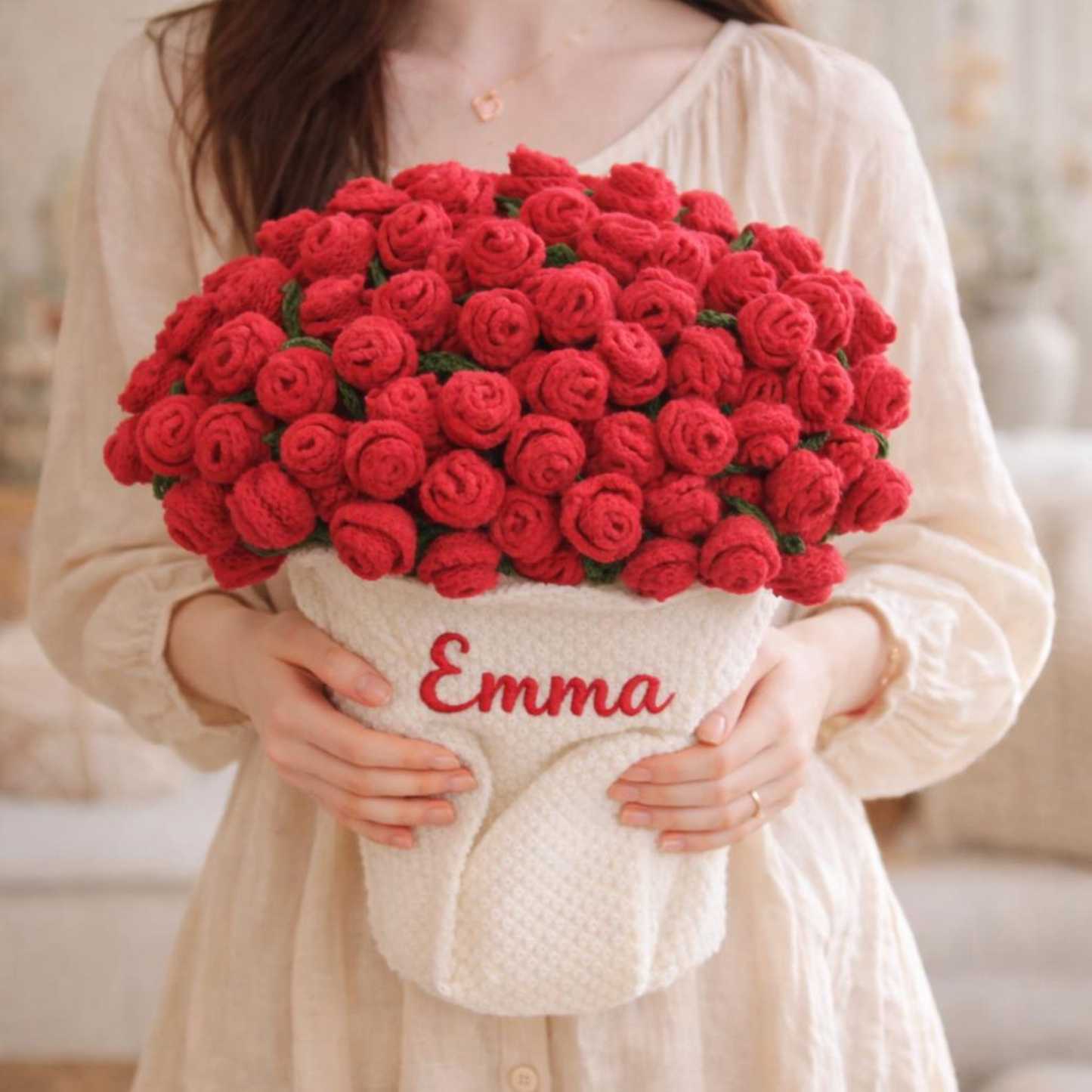 Personalized Embroidered Crochet Rose Bouquet Blanket For Unique & Love | JNSDec201