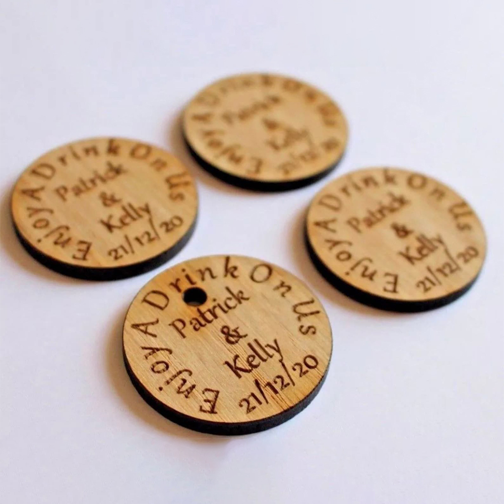 Personalized Wooden Drink Tokens for Wedding & Parties | JNSDec139