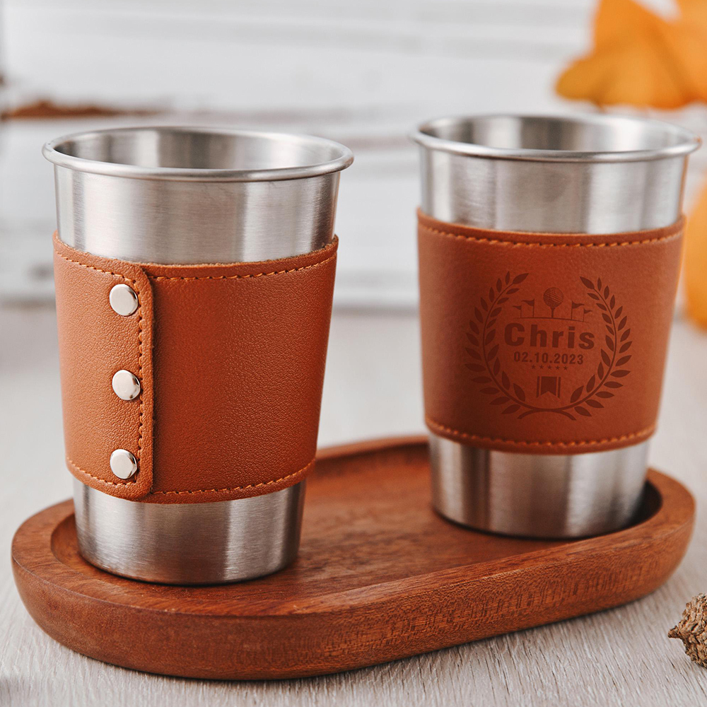 Personalized Engraved Leatherette Stainless Steel Mug | JNSBottle03