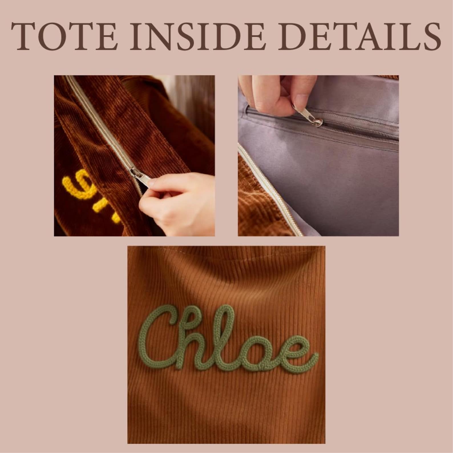 Personalized Hand Embroidered Corduroy Tote Bag for Unique & Love | JNSBag133