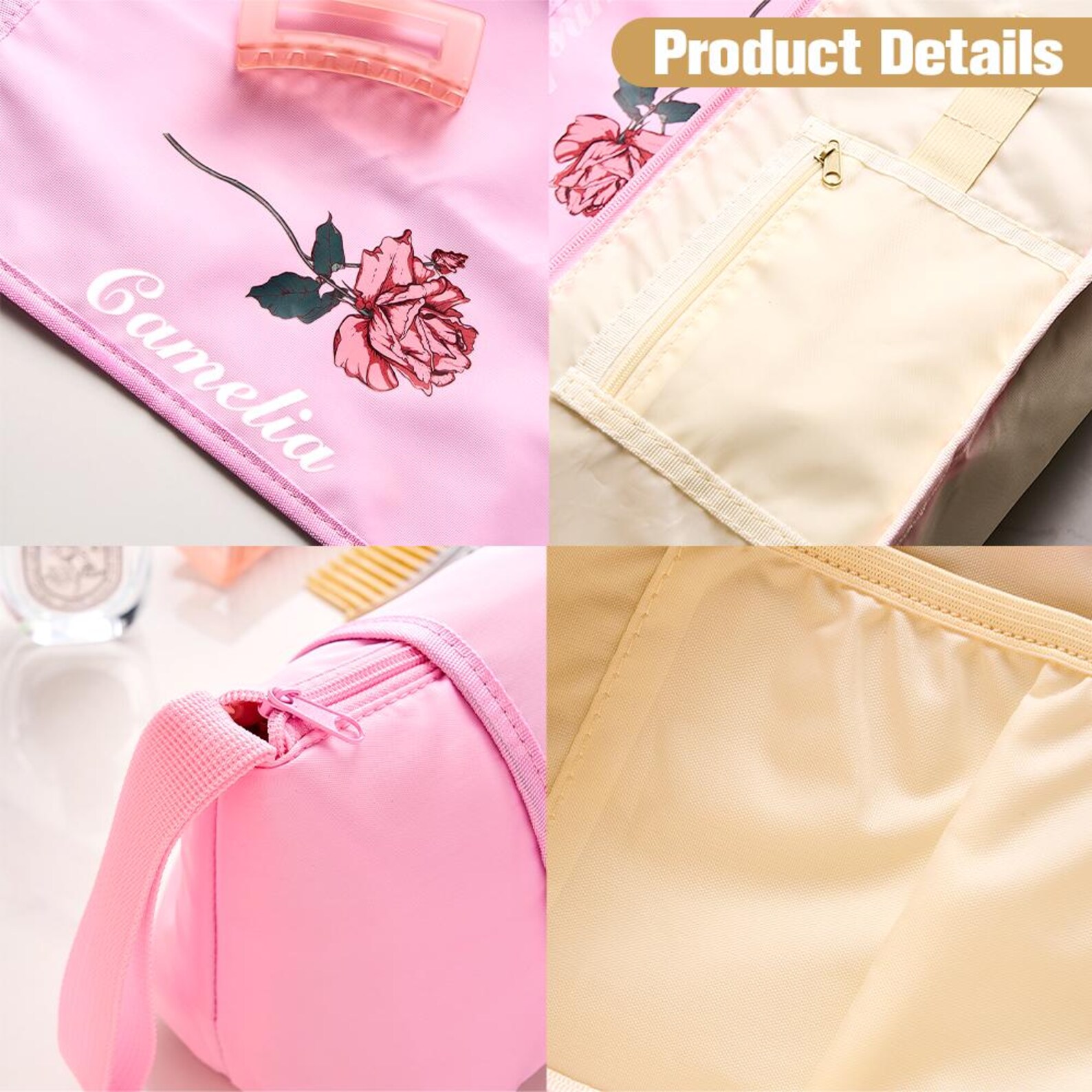 Personalized Birth Flower Hair Tools Portable 2-in-1 Design Travel Bag | JNSBag140