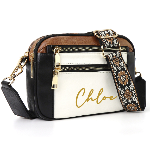 Personalized Name Leather Crossbody Bag with Colorful Straps for Unique & Love | JNSBag73