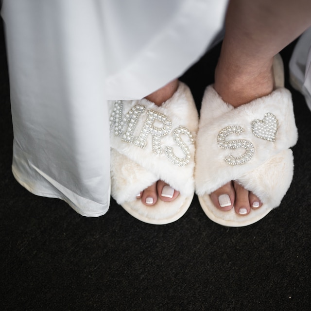 Personalized Bride Gift Pearls Rhinestone Fluffy Slippers for Unique & Love | JNSCloth10