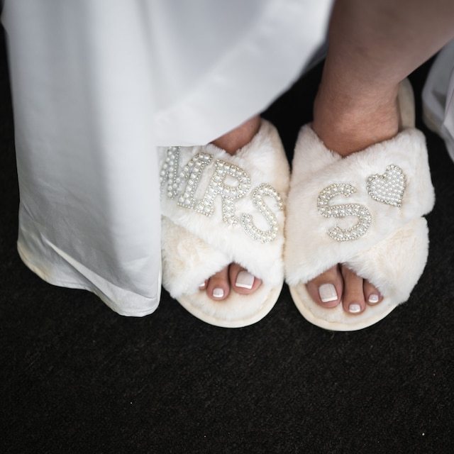 Personalized Bride Gift Pearls Rhinestone Fluffy Slippers for Unique & Love | JNSCloth10