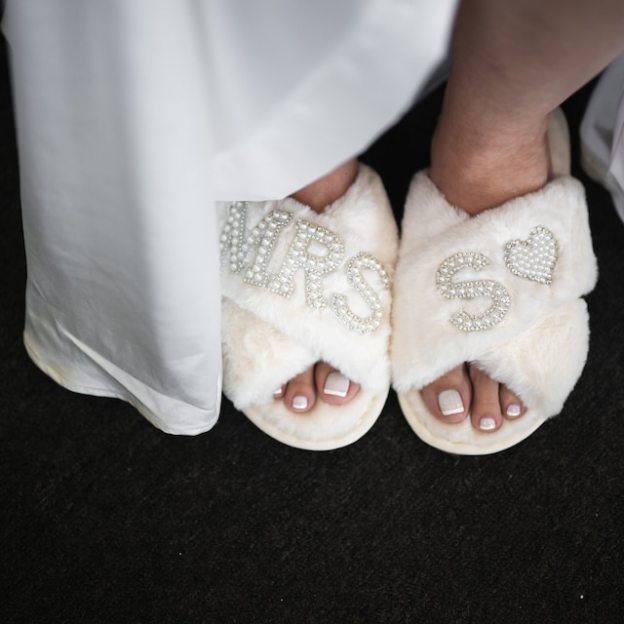 Personalized Bride Gift Pearls Rhinestone Fluffy Slippers for Unique & Love | JNSCloth10