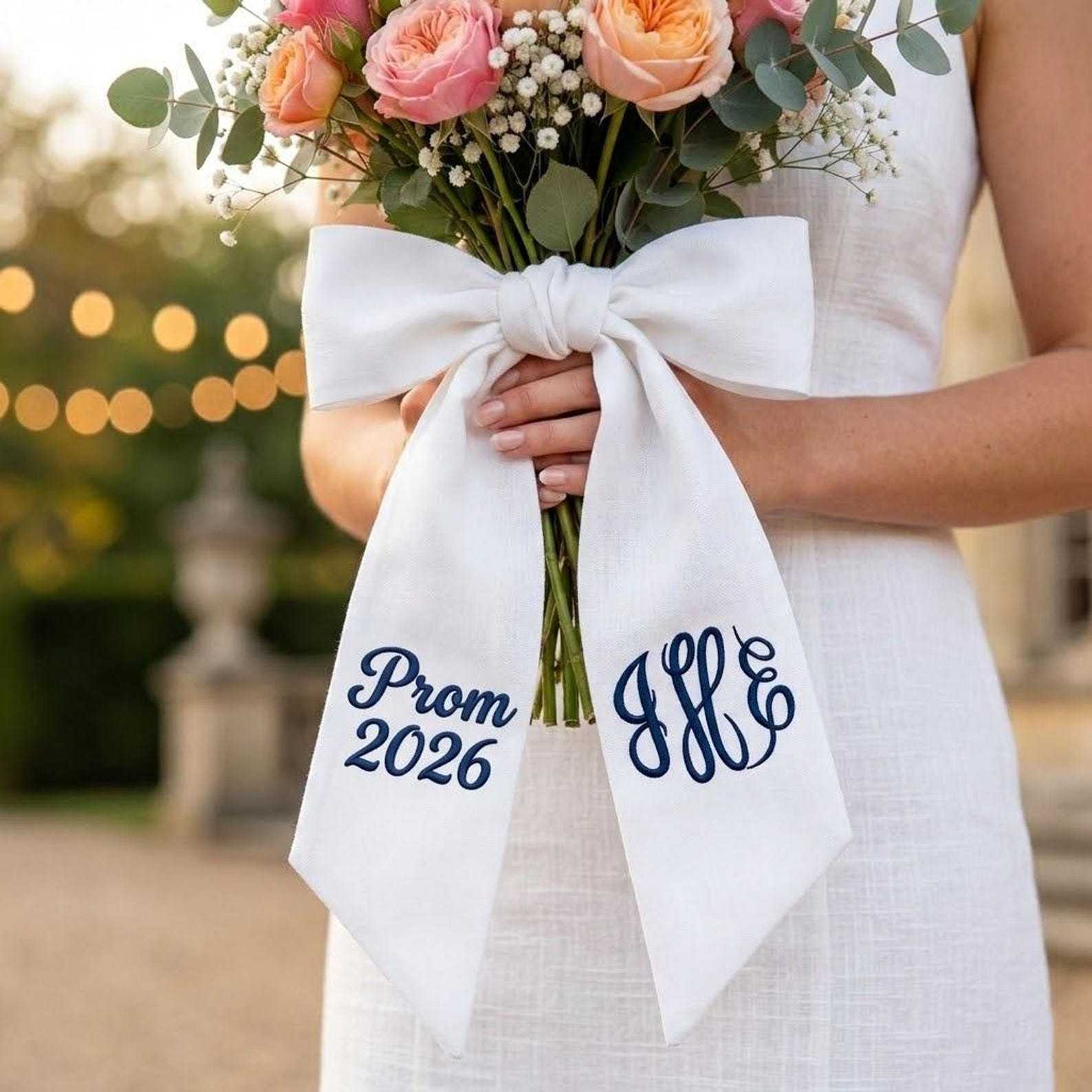 Personalized Monogram Embroidered Prom Couple Bouquet Sash for Unique & Love | JNSDec208