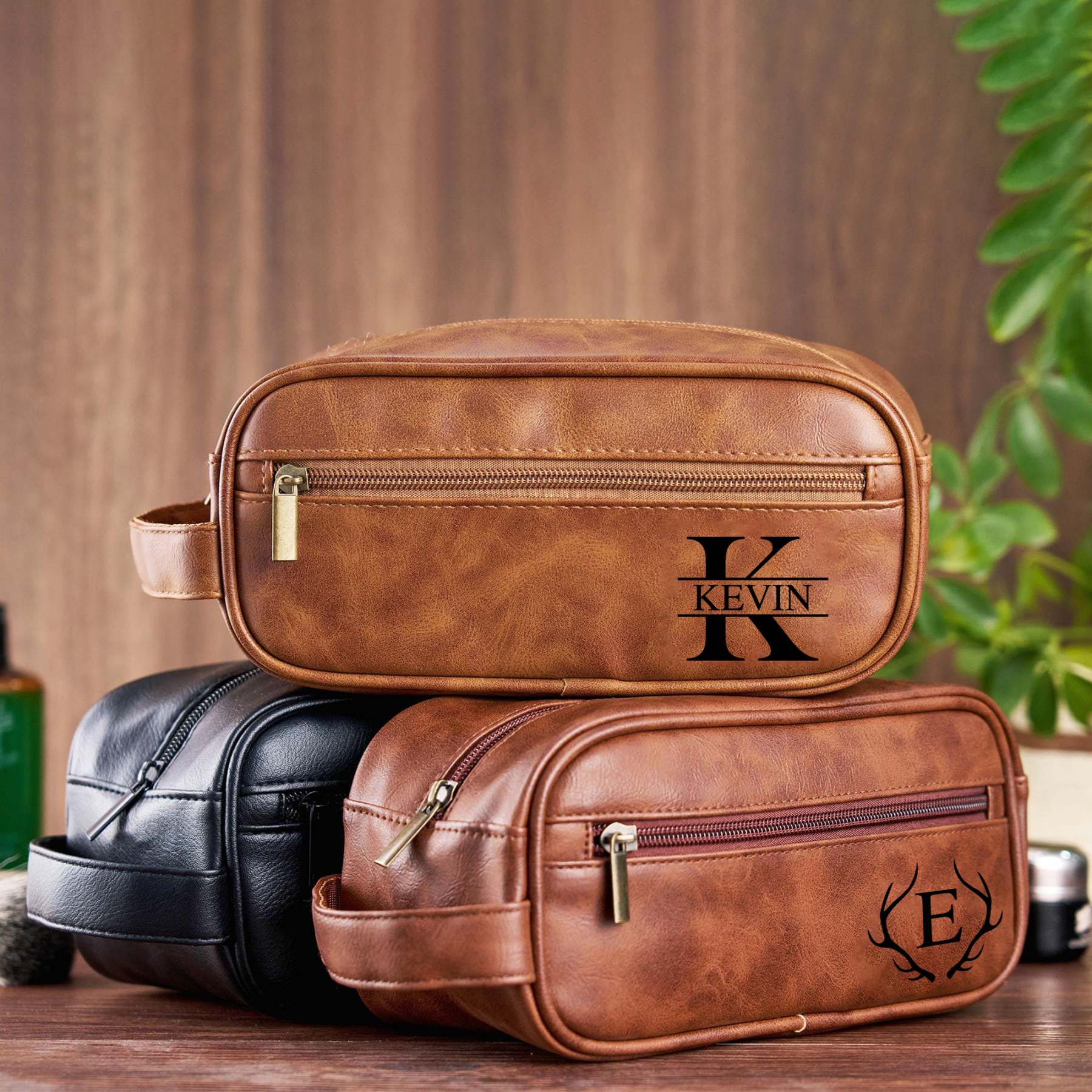 Personalized Leather Monogram Engraved Toiletry Bag for Unique & Love | JNSBag71